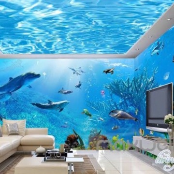 3D panel wallpaper and epoxy floor