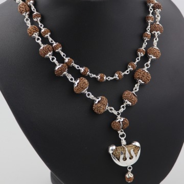 ShivaRatna Siddha Rudraksha Mala 1-14 Mukhi + 5 Mukhi Rudraksha Mala in Silver - Lab Certified